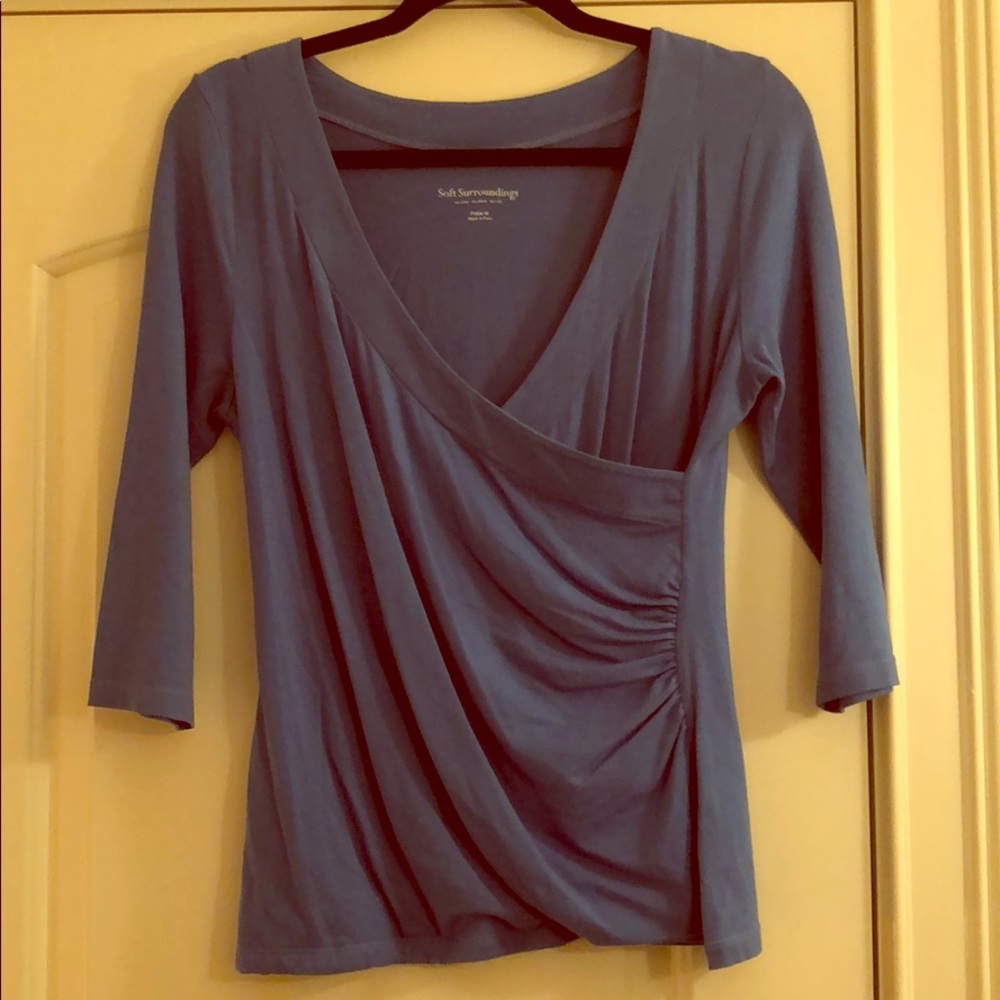Soft Surroundings faux wrap royal blue top PM